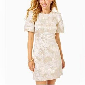 Lilly Pulitzer Ailani Cream gold Puff Sleeve Mini Dress luxury classic size 6